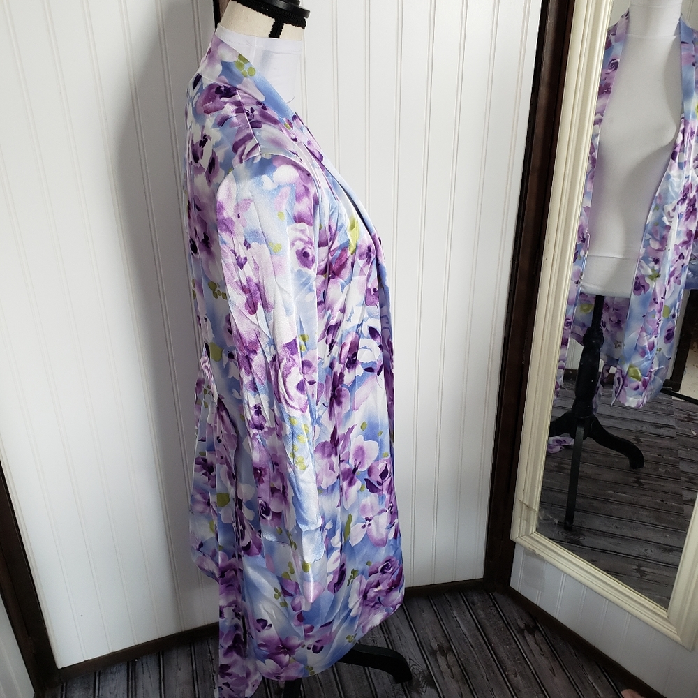 Vintage 90's purple floral silk bathrobe gown - Picture 4 of 6